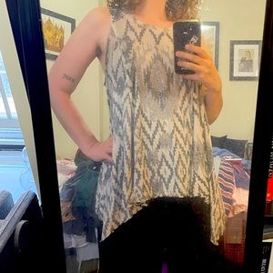 Allsaints spitalfields grey black tribal print zig zag uneven hem tank US 4/UK 8
